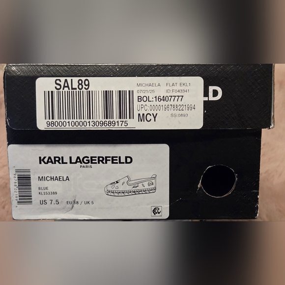 Karl Lagerfeld Paris Women's Michaela embellished espadrille flats in blue denim - Picture 6 of 6